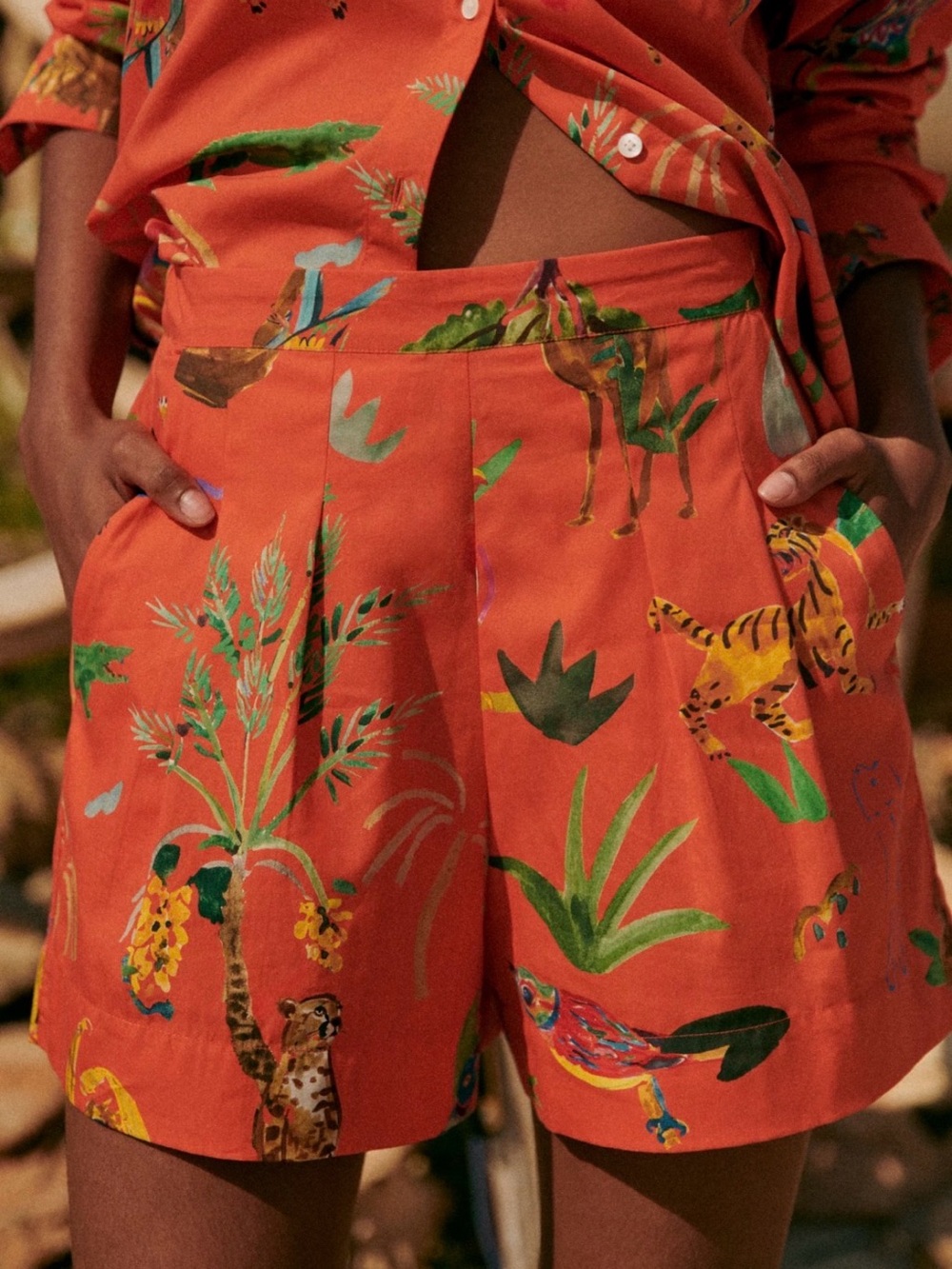 Rare NWT Sézane x G. Kero Nicolo Shorts Coral Animals Print